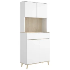 Credenza Bianco Marrone Rovere un Cassetto 4 Ripiani 40x60x191h cm, Apertura Battente, Scorrevole - Findlay