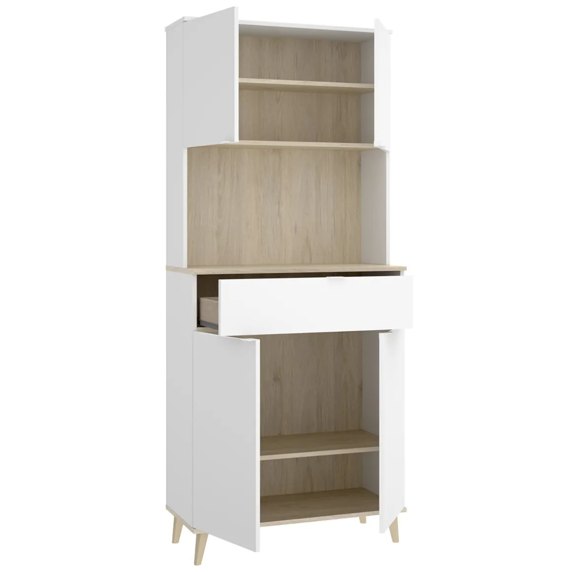 Credenza Bianco Marrone Rovere un Cassetto 4 Ripiani 40x60x191h cm, Apertura Battente, Scorrevole - Findlay
