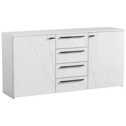 Credenza Bianco Nero 2 Ripiani 4 Cassetti 163x40x80.5h cm, 2 Ante - Maropati