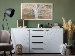 Credenze > Dmora Credenza Bianco Nero 2 Ripiani un Cassetto 116x35x78h cm, 3 Ante - Djanet Nero, Bianco