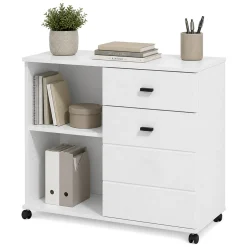 Credenza Bianco Nero 2 Ripiani un Cassetto 77x35x72h cm, Un'anta - Majuli