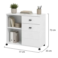 Credenza Bianco Nero 2 Ripiani un Cassetto 77x35x72h cm, Un'anta - Majuli