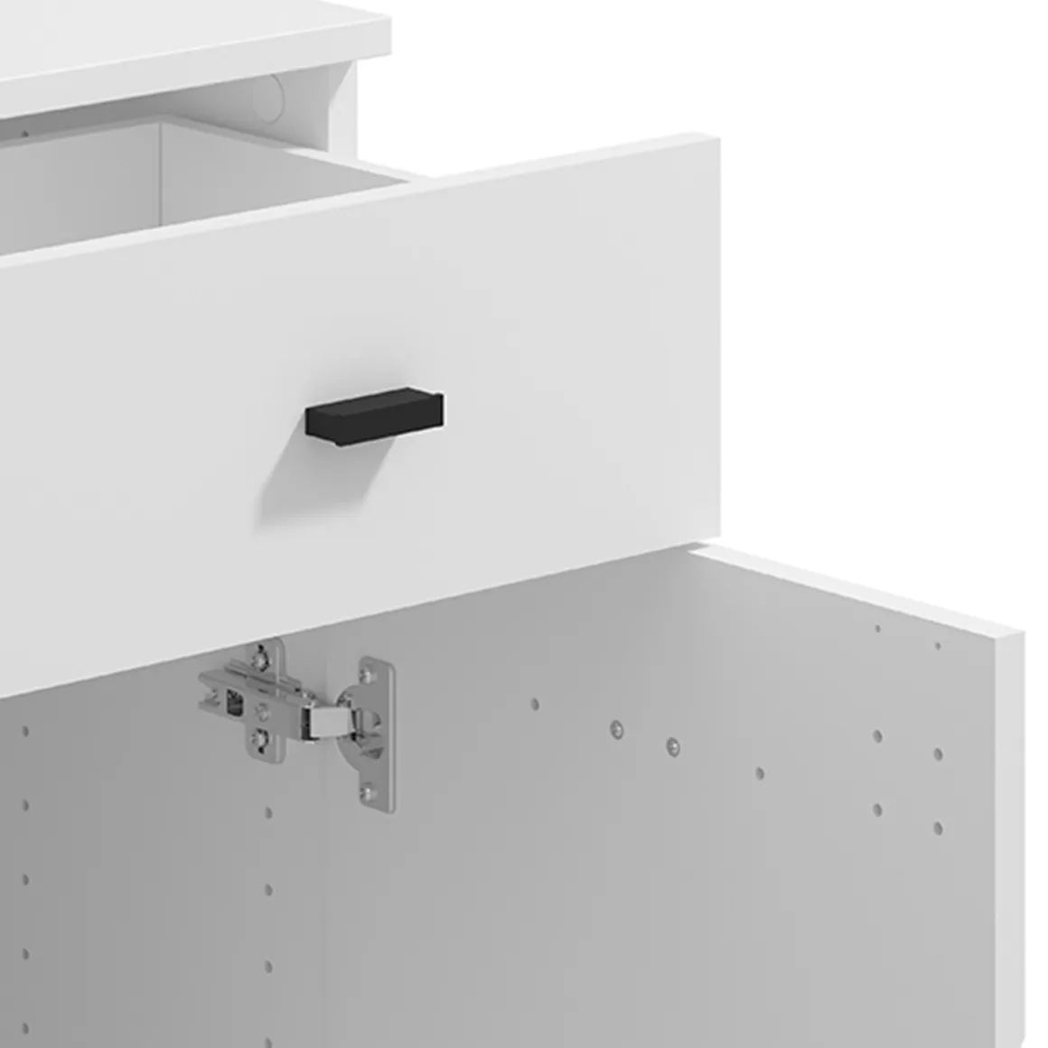 Credenza Bianco Nero 2 Ripiani un Cassetto 77x35x72h cm, Un'anta - Majuli
