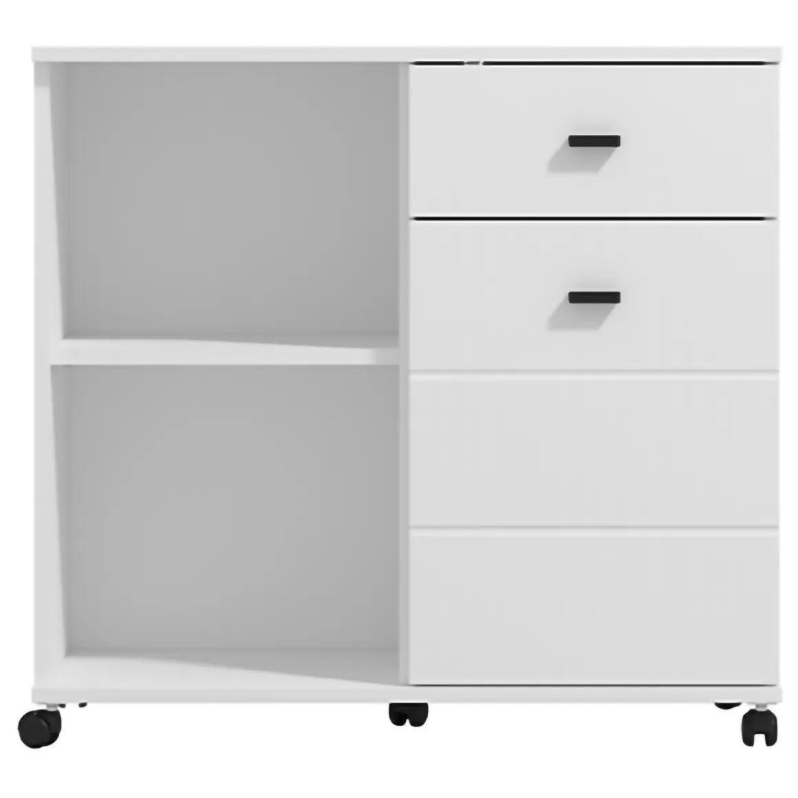 Credenza Bianco Nero 2 Ripiani un Cassetto 77x35x72h cm, Un'anta - Majuli
