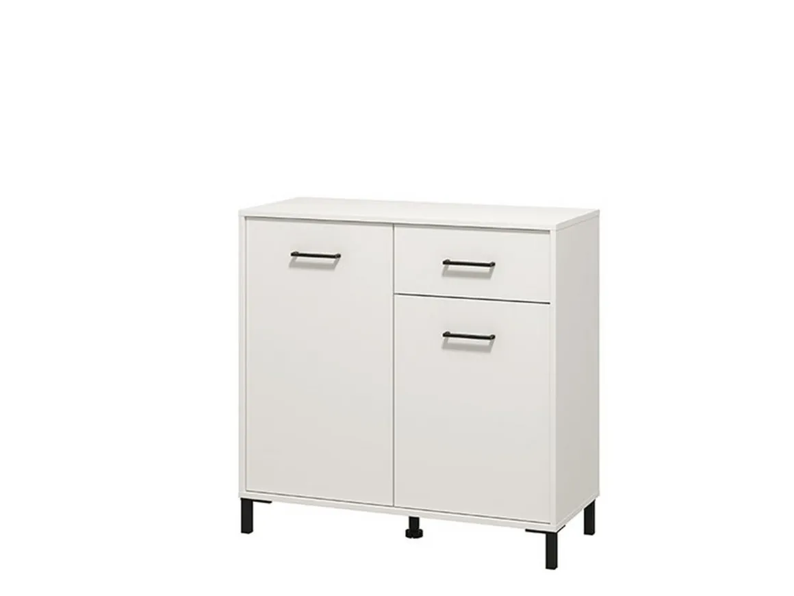Credenza Bianco Nero 2 Ripiani un Cassetto 93x40x90h cm, 2 Ante - Laerruu