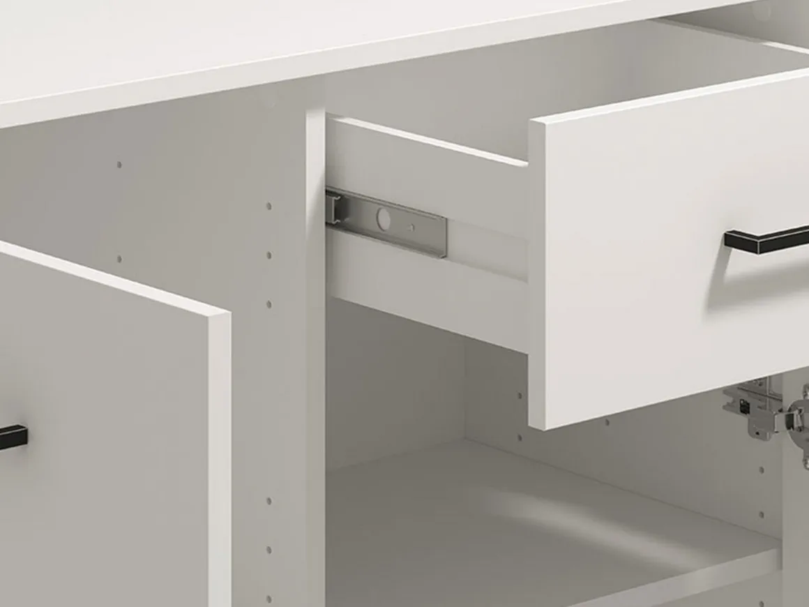 Credenza Bianco Nero 2 Ripiani un Cassetto 93x40x90h cm, 2 Ante - Laerruu