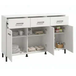 Credenza Bianco Nero 3 Ripiani 3 Cassetti 138x40x90h cm, 3 Ante - Laerru