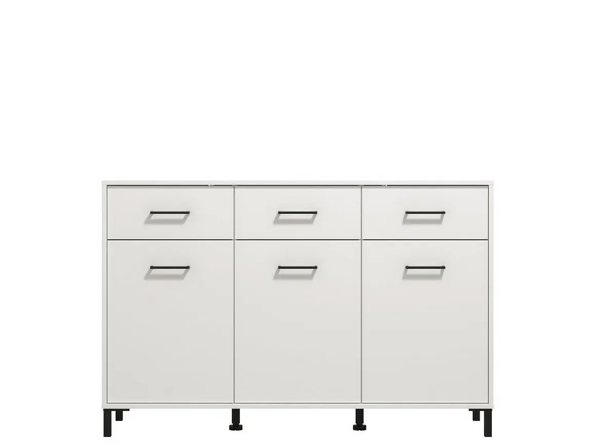 Credenza Bianco Nero 3 Ripiani 3 Cassetti 138x40x90h cm, 3 Ante - Laerru