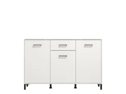 Madie|Credenze > Dmora Credenza Bianco Nero 4 Ripiani 2 Cassetti 182.5x40x90h cm, 4 Ante - Grondona Nero, Bianco