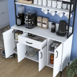 Madie|Credenze > Dmora Credenza Bianco Nero 5 Ripiani 3 Cassetti 90x40x199h cm, 2 Ante - Solofra Nero, Bianco