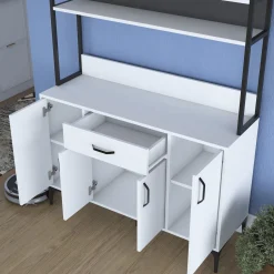 Madie|Credenze > Dmora Credenza Bianco Nero 5 Ripiani 3 Cassetti 90x40x199h cm, 2 Ante - Solofra Nero, Bianco