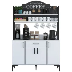 Madie|Credenze > Dmora Credenza Bianco Nero 5 Ripiani 3 Cassetti 90x40x199h cm, 2 Ante - Solofra Nero, Bianco