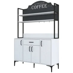 Madie|Credenze > Dmora Credenza Bianco Nero 5 Ripiani 3 Cassetti 90x40x199h cm, 2 Ante - Solofra Nero, Bianco