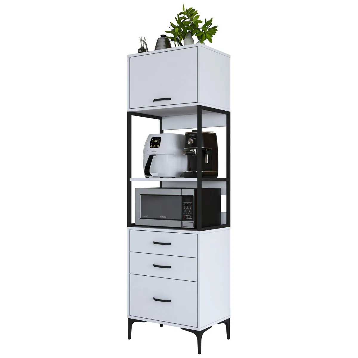 Credenze > Dmora Credenza Bianco Nero un Ripiano 3 Cassetti 60x40x199h cm, Un'anta - Capua Nero, Bianco