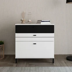 Credenza Bianco Nero un Ripiano 3 Cassetti 77x35x78h cm, 3 Vani - Diani