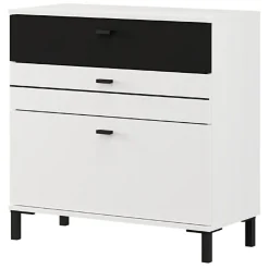 Credenza Bianco Nero un Ripiano 3 Cassetti 77x35x78h cm, 3 Vani - Diani
