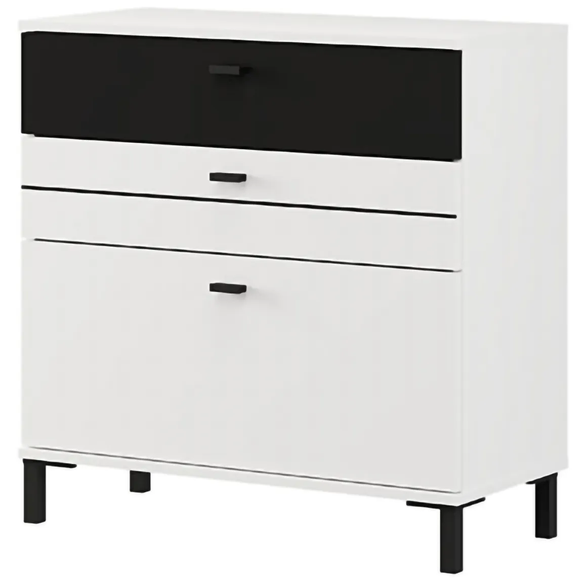 Credenza Bianco Nero un Ripiano 3 Cassetti 77x35x78h cm, 3 Vani - Diani