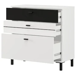 Credenza Bianco Nero un Ripiano 3 Cassetti 77x35x78h cm, 3 Vani - Diani