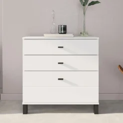 Credenza Bianco Opaco 3 Cassetti un Ripiano 77x35x78h cm, Apertura Scorrevole - Mindo