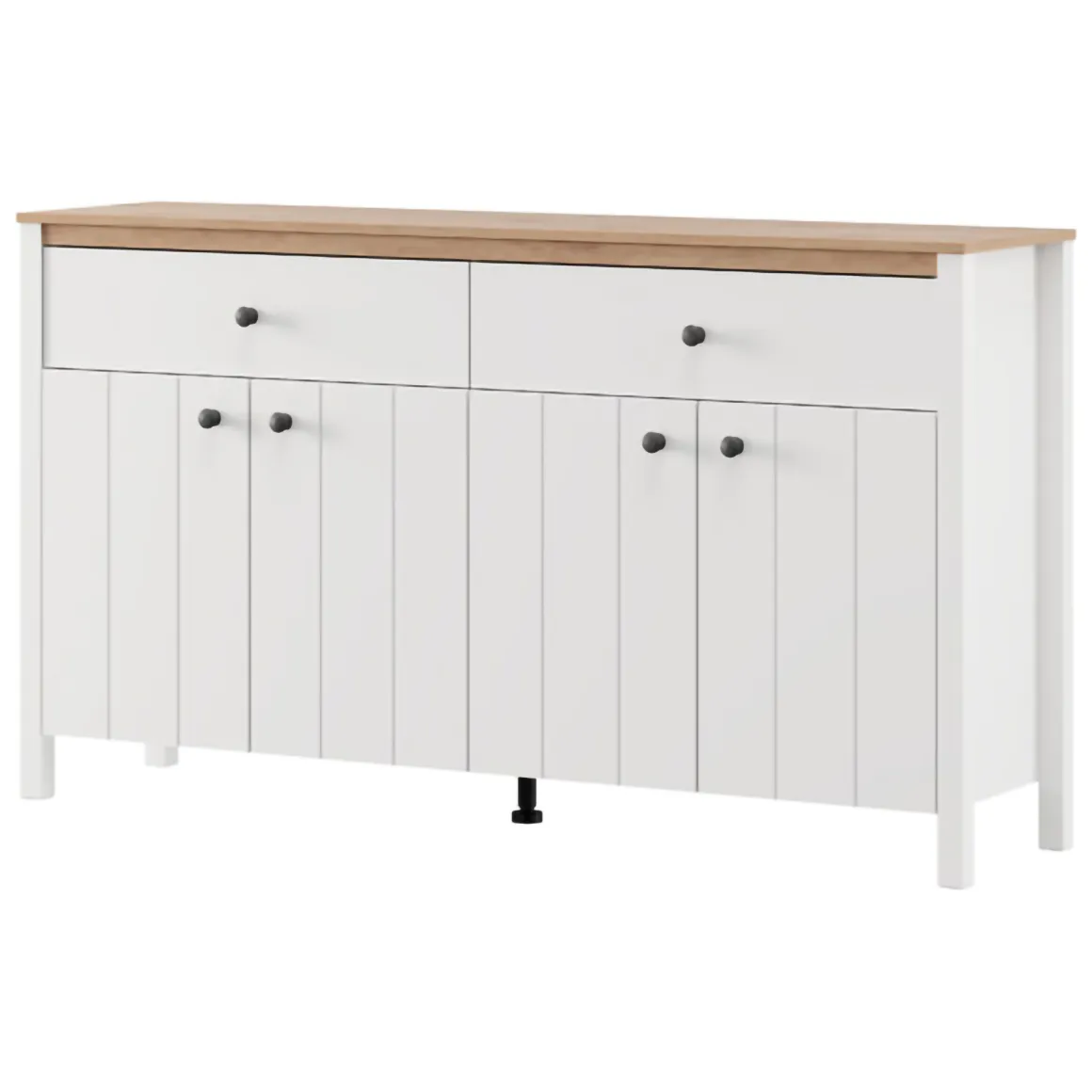 Credenza Bianco Opaco Marrone Rovere 3 Ripiani 2 Cassetti 163x40x92h cm, 4 Ante - Belve