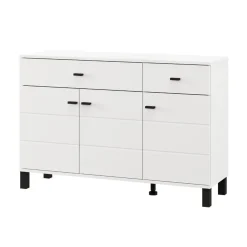Credenza Bianco Opaco Nero 2 Cassetti 3 Ripiani 116x35x78h cm, Apertura Battente, Scorrevole - Jerico