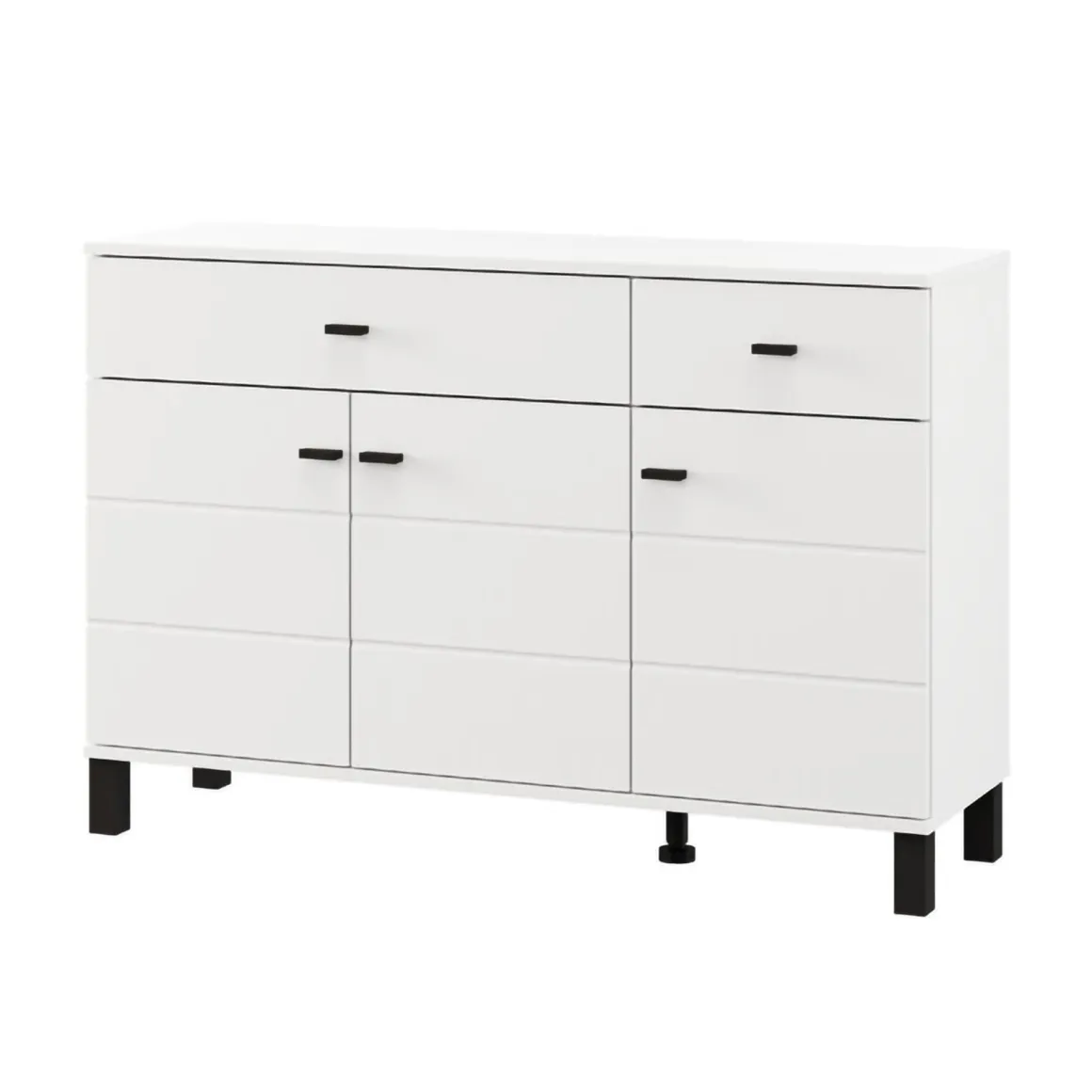 Credenze > Dmora Credenza Bianco Opaco Nero 3 Cassetti 2 Ripiani 116x35x78h cm, Apertura Battente, Scorrevole - Guatav Nero, Bianco Opaco