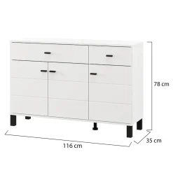 Credenze > Dmora Credenza Bianco Opaco Nero 3 Cassetti 2 Ripiani 116x35x78h cm, Apertura Battente, Scorrevole - Guatav Nero, Bianco Opaco