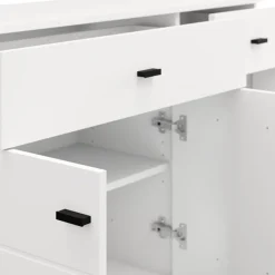 Credenze > Dmora Credenza Bianco Opaco Nero 3 Cassetti 2 Ripiani 116x35x78h cm, Apertura Battente, Scorrevole - Guatav Nero, Bianco Opaco