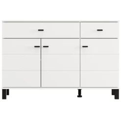 Credenze > Dmora Credenza Bianco Opaco Nero 3 Cassetti 2 Ripiani 116x35x78h cm, Apertura Battente, Scorrevole - Guatav Nero, Bianco Opaco