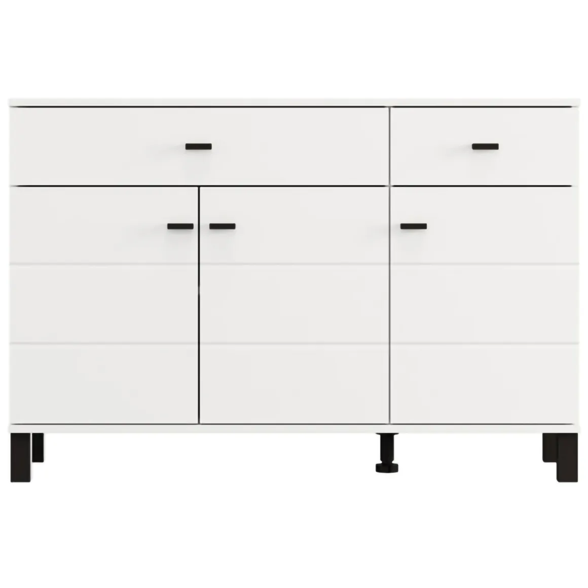 Credenze > Dmora Credenza Bianco Opaco Nero 3 Cassetti 2 Ripiani 116x35x78h cm, Apertura Battente, Scorrevole - Guatav Nero, Bianco Opaco
