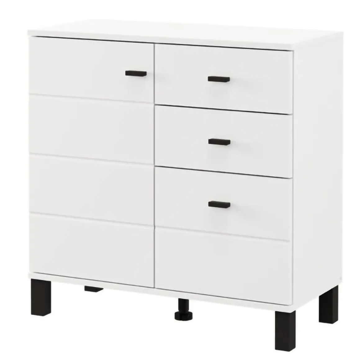 Credenza Bianco Opaco Nero 3 Cassetti 2 Ripiani 77x35x78h cm, Apertura Battente, Scorrevole - Ollant