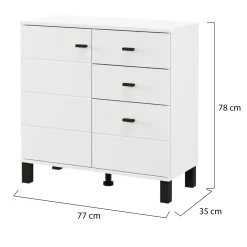 Credenza Bianco Opaco Nero 3 Cassetti 2 Ripiani 77x35x78h cm, Apertura Battente, Scorrevole - Ollant