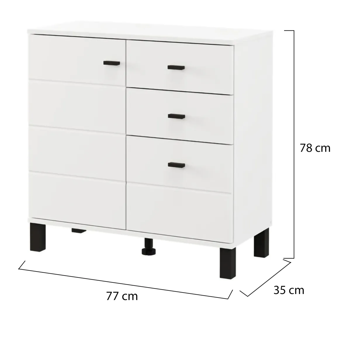 Credenza Bianco Opaco Nero 3 Cassetti 2 Ripiani 77x35x78h cm, Apertura Battente, Scorrevole - Ollant
