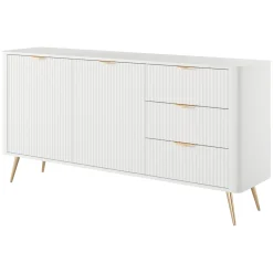 Credenze > Dmora Credenza Bianco oro 3 Cassetti 2 Ripiani 163x38x81h cm, Apertura Battente, Scorrevole - Halilala Oro, Bianco