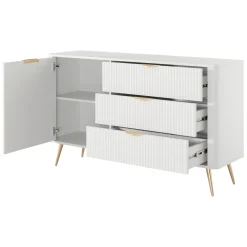 Credenze > Dmora Credenza Bianco oro 6 Cassetti un Ripiano 163x38x81h cm, Apertura Scorrevole - Hali Oro, Bianco