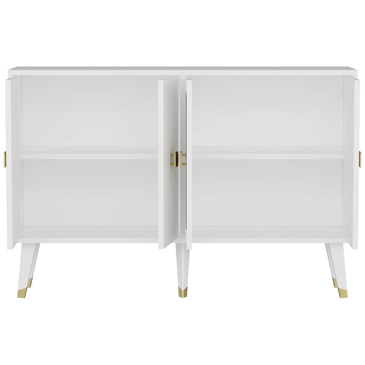 Madie|Credenze > Dmora Credenza Bianco oro 2 Ripiani 4 Ante 120x30x80h cm, Effetto Geometrico - Thiene Oro, Bianco