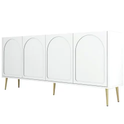 Credenza Bianco oro 2 Ripiani 4 Ante 180x35x80h cm, 4 Vani - Torno