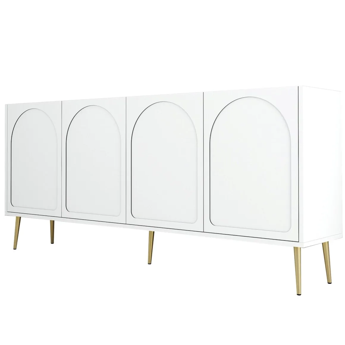 Credenza Bianco oro 2 Ripiani 4 Ante 180x35x80h cm, 4 Vani - Torno