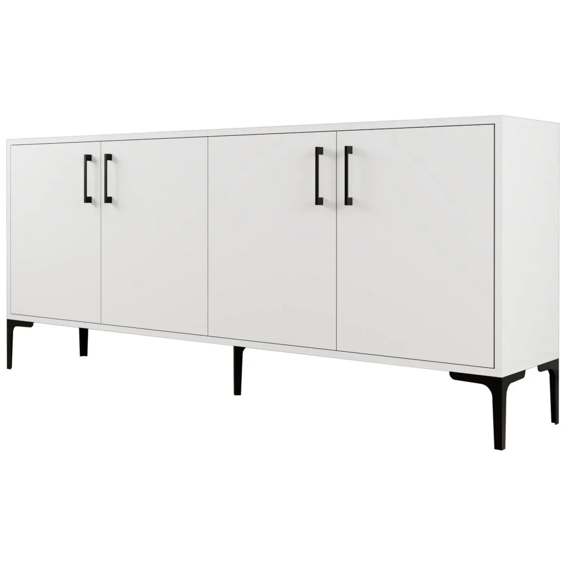 Credenza Bianco 2 Ripiani 4 Ante 180x35x78h cm, 4 Vani - Pollein