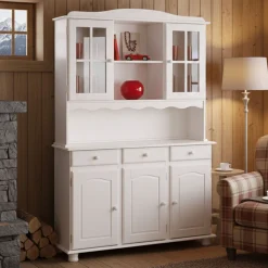 Madie|Credenze > Dmora Credenza 6 Ripiani 3 Cassetti 130x32x198h cm, 5 Ante - Presezzo Bianco