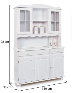Madie|Credenze > Dmora Credenza 6 Ripiani 3 Cassetti 130x32x198h cm, 5 Ante - Presezzo Bianco