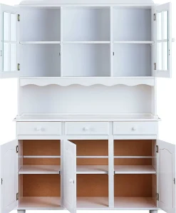 Madie|Credenze > Dmora Credenza 6 Ripiani 3 Cassetti 130x32x198h cm, 5 Ante - Presezzo Bianco