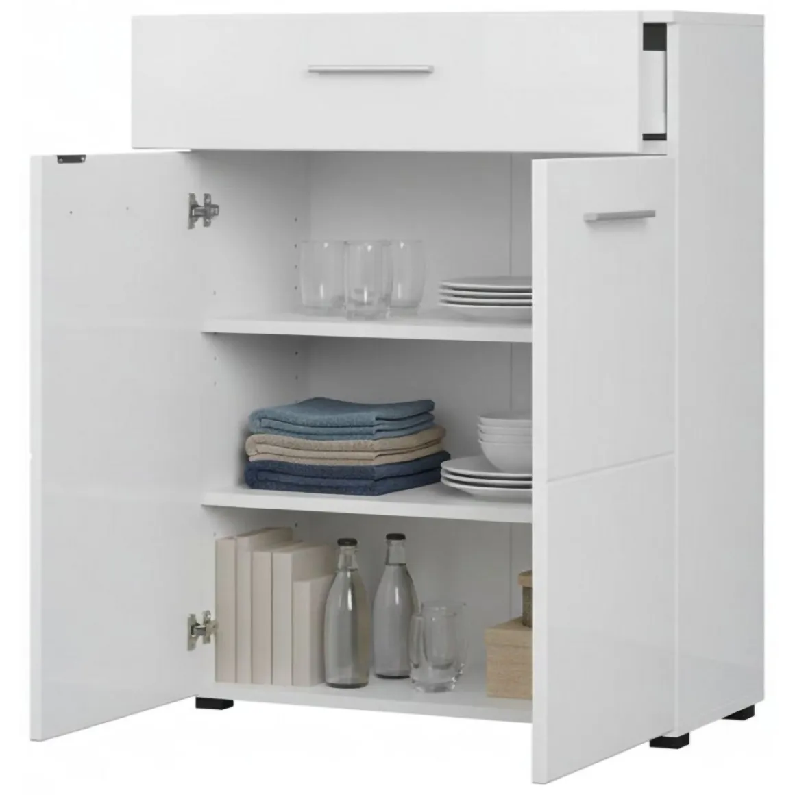 Credenza Bianco 2 Ripiani un Cassetto 79x35x97.5h cm, 3 Vani - Verduno