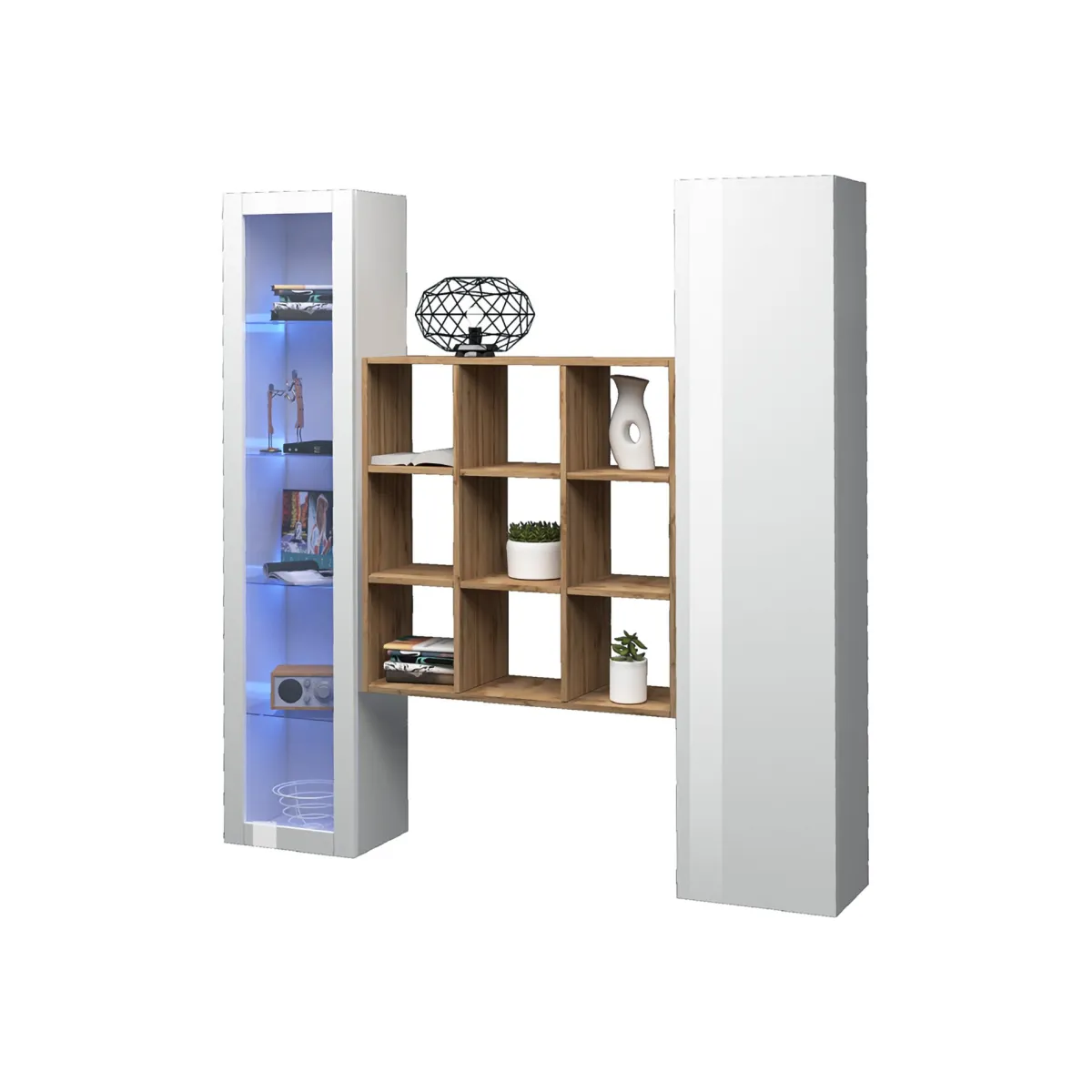 Madie|Credenze > Dmora Credenza 14 Ripiani 19 Vani 40x30x180h cm, 2 Ante - Colonno Bianco