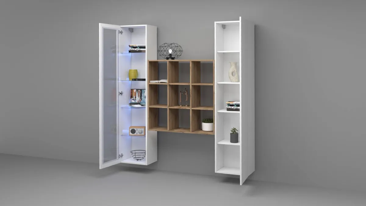 Madie|Credenze > Dmora Credenza 14 Ripiani 19 Vani 40x30x180h cm, 2 Ante - Colonno Bianco