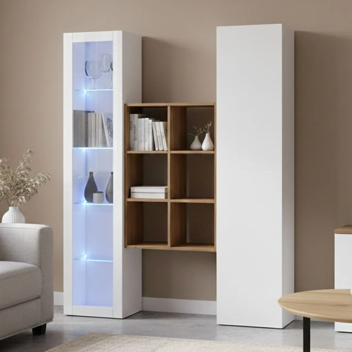 Credenza Bianco 8 Ripiani 16 Vani 40x30x180h cm, 2 Ante - Rimella