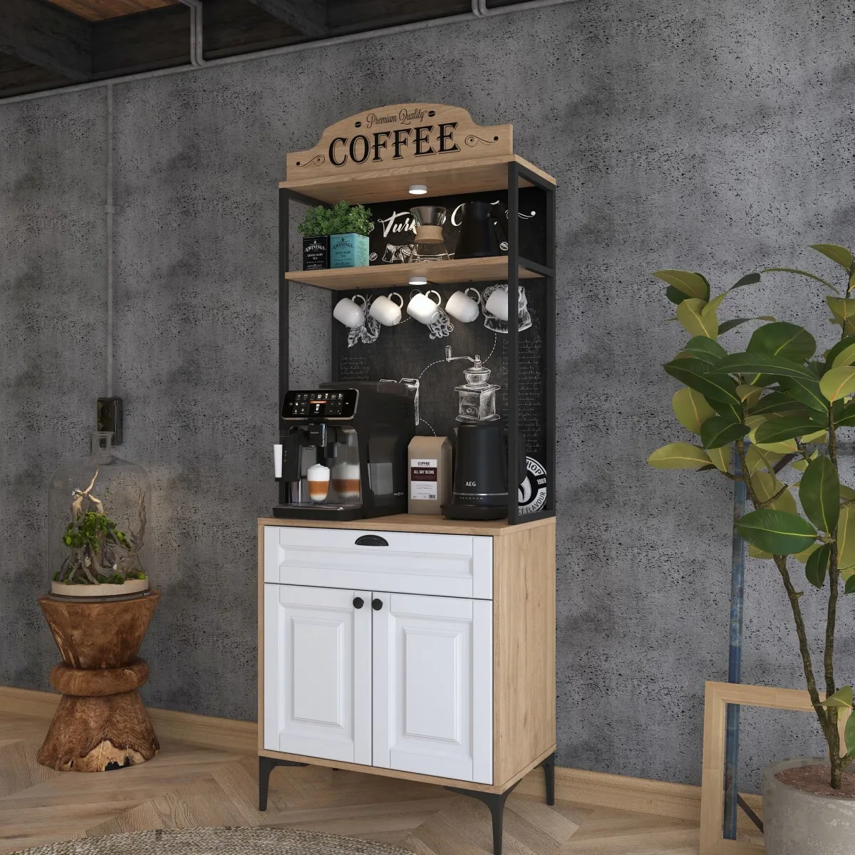 Madie|Credenze > Dmora Credenza Bianco Rovere Marrone un Cassetto un Ripiano 70x40x186h cm, Apertura Battente, Scorrevole - Nemoli Marrone, Bianco Rovere