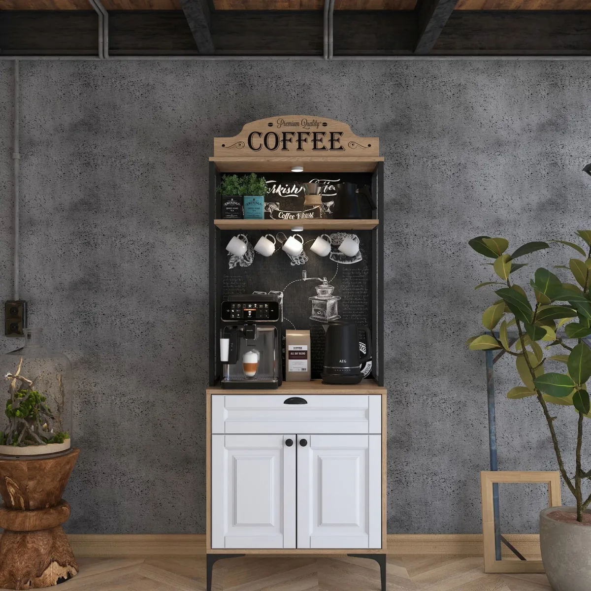 Madie|Credenze > Dmora Credenza Bianco Rovere Marrone un Cassetto un Ripiano 70x40x186h cm, Apertura Battente, Scorrevole - Nemoli Marrone, Bianco Rovere