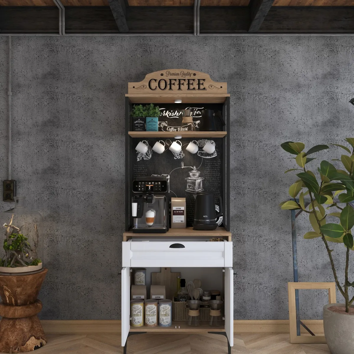 Madie|Credenze > Dmora Credenza Bianco Rovere Marrone un Cassetto un Ripiano 70x40x186h cm, Apertura Battente, Scorrevole - Nemoli Marrone, Bianco Rovere