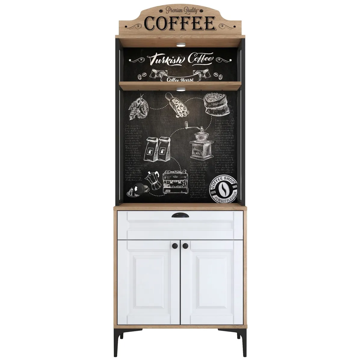 Madie|Credenze > Dmora Credenza Bianco Rovere Marrone un Cassetto un Ripiano 70x40x186h cm, Apertura Battente, Scorrevole - Nemoli Marrone, Bianco Rovere